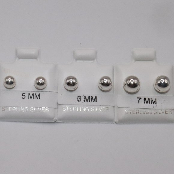 925 Sterling Silver Genuine Round Ball Stud Earrings 7mm / Pair / Men Women Kids - Picture 7 of 7